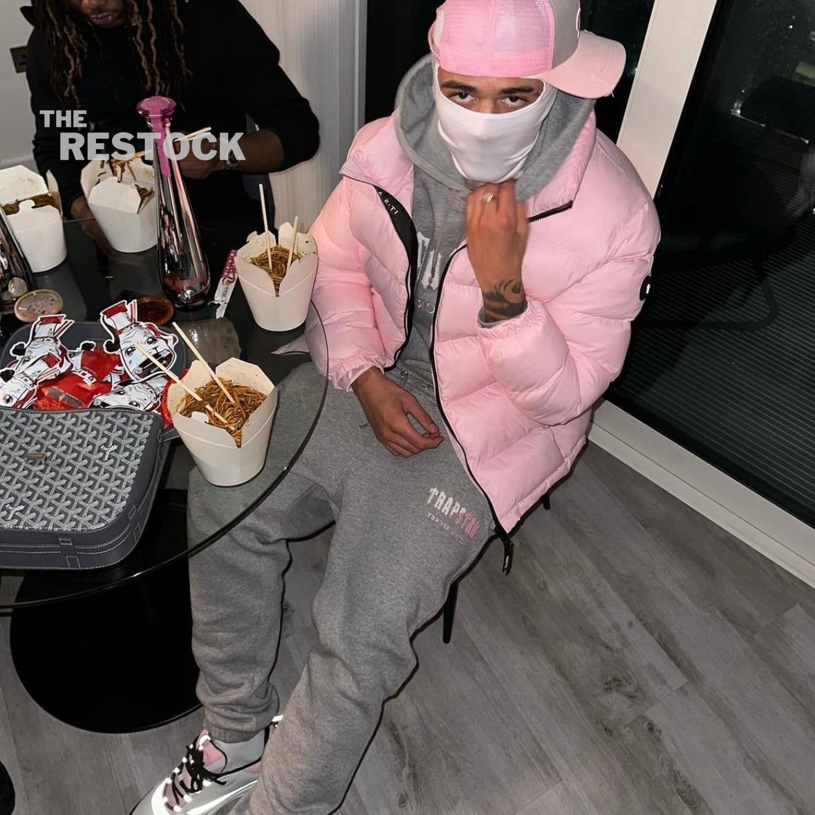 Trapstar Chenille Decoded Hooded Tracksuit - Grey / Pink