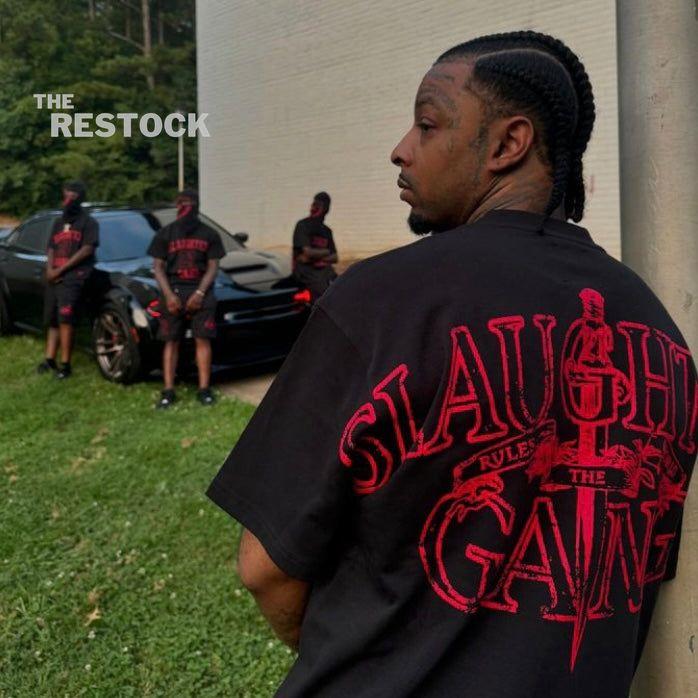 Corteiz RTW x Slaughter Gang T-Shirt - Black / Red