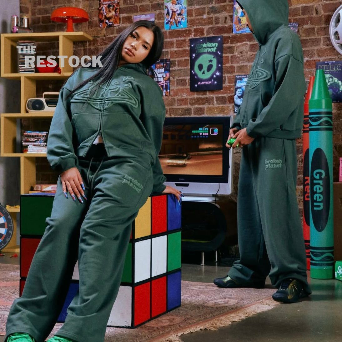 Broken Planet Zip-Up Hoodie - Emerald Green