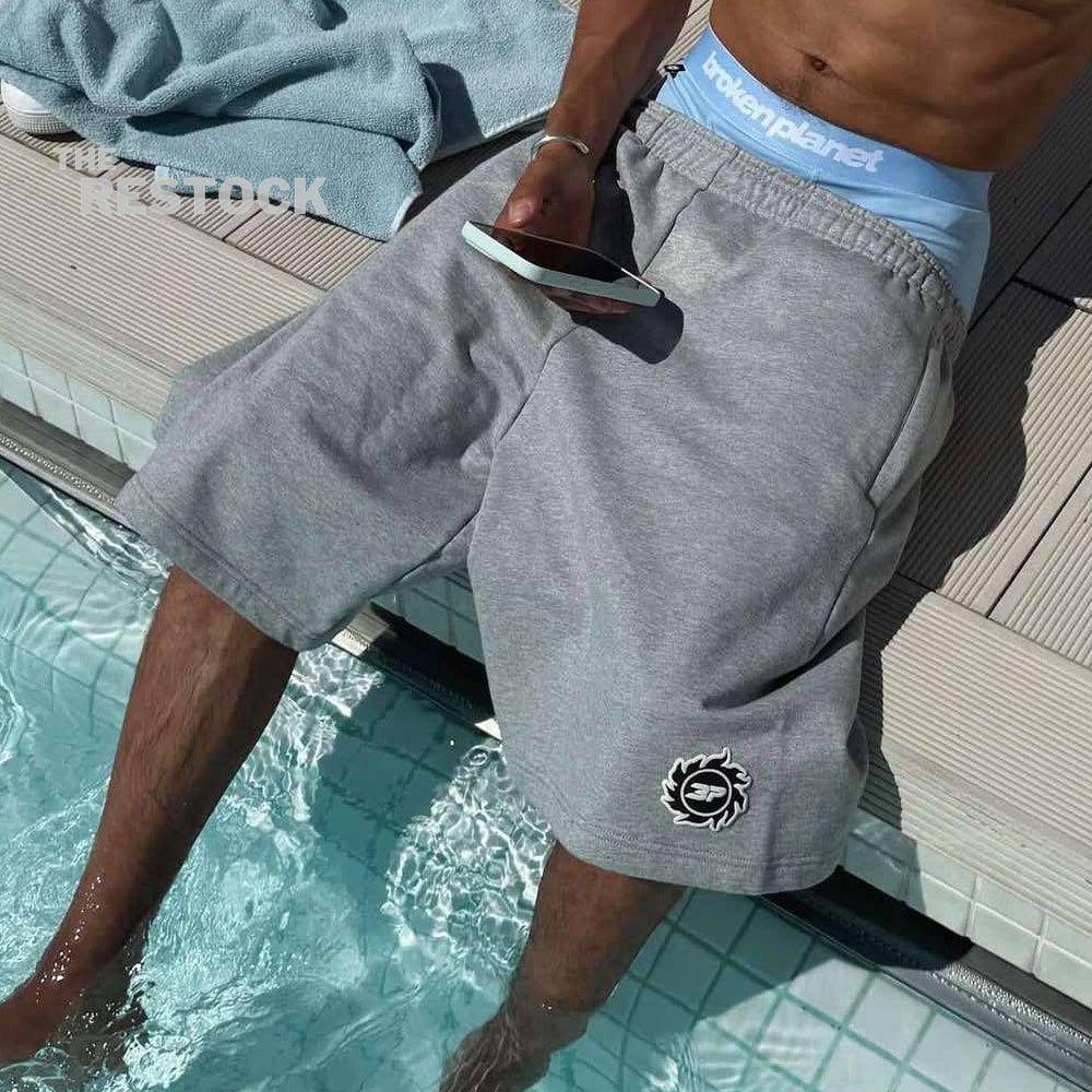 Broken Planet Sun Logo Shorts - Heather Grey