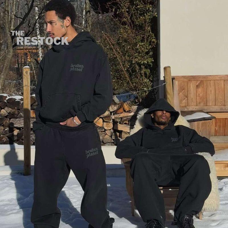 Broken Planet Basics Wide Leg Bottoms - Washed Midnight Black