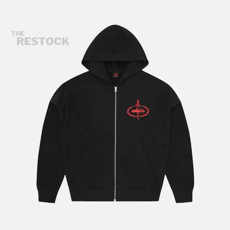 Corteiz RTW x Slaughter Gang Zip-Up Hoodie - Black / Red