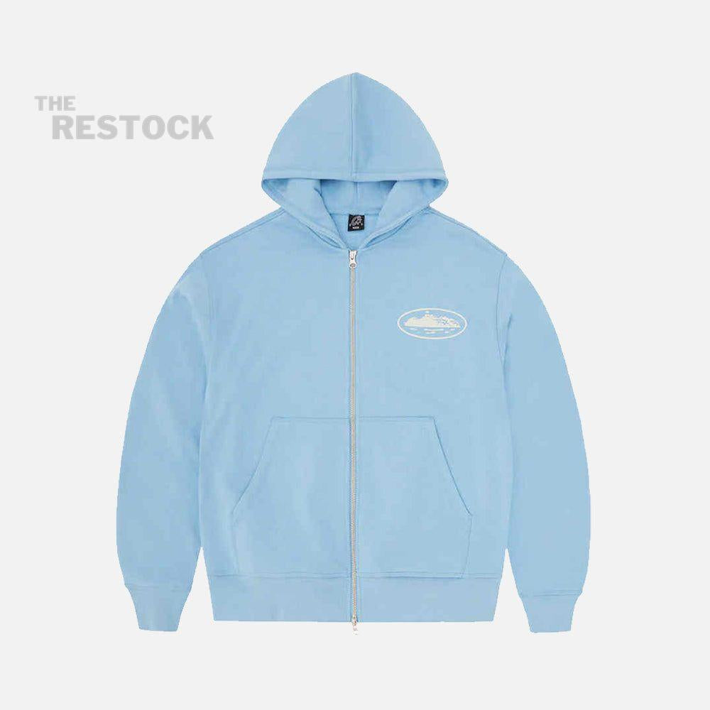 Corteiz RTW Island Puff Print Zip Hoodie - Baby Blue