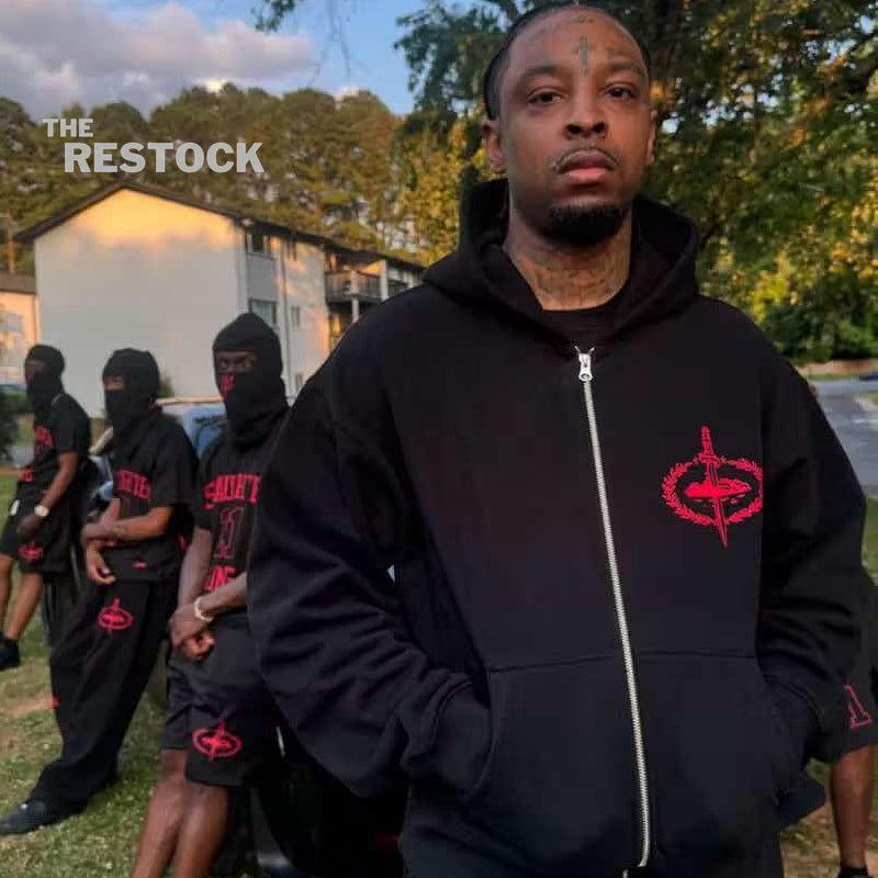 Corteiz RTW x Slaughter Gang Zip-Up Hoodie - Black / Red