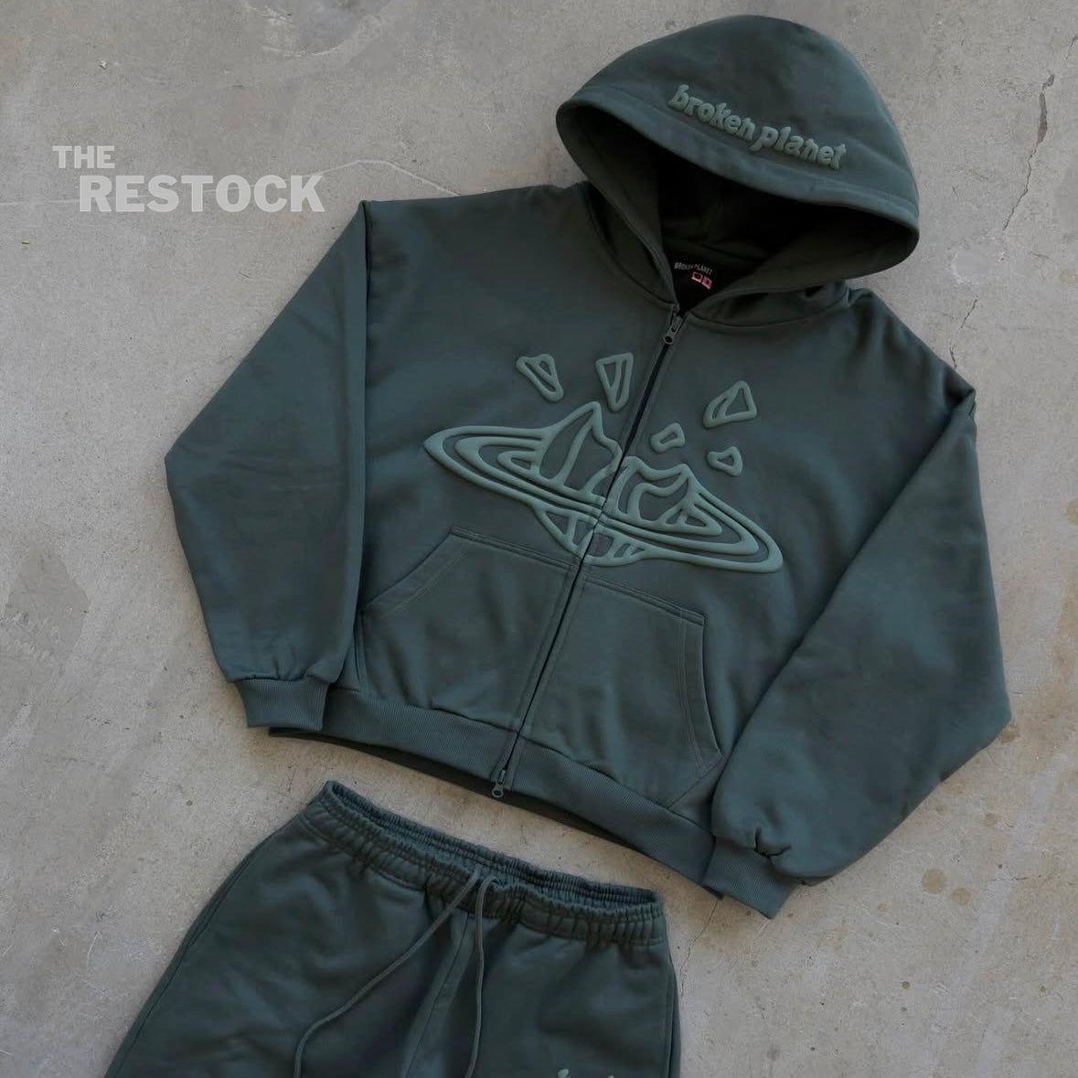 Broken Planet Zip-Up Hoodie - Emerald Green