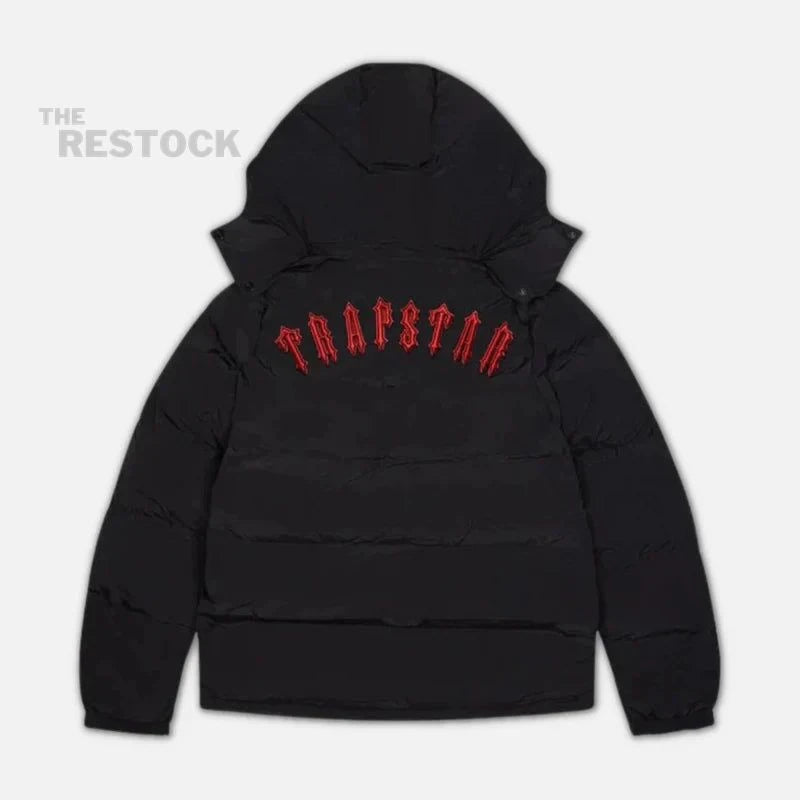 Preloved Trapstar Irongate Arch Detachable Hooded Puffer Jacket - Black / Infrared
