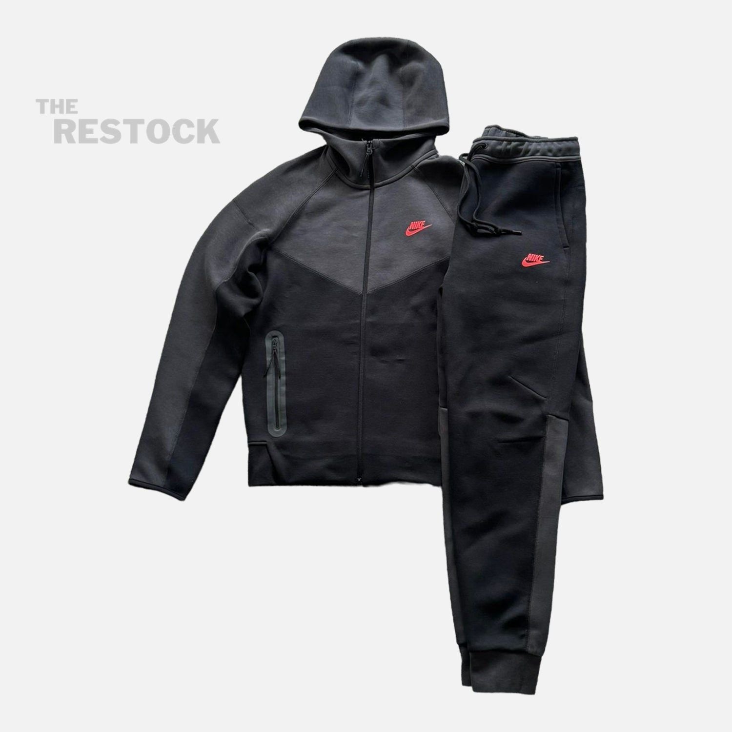 Nike Tech Fleece Bottoms - Black / Smoke Grey / Crimson Red (New SZN)