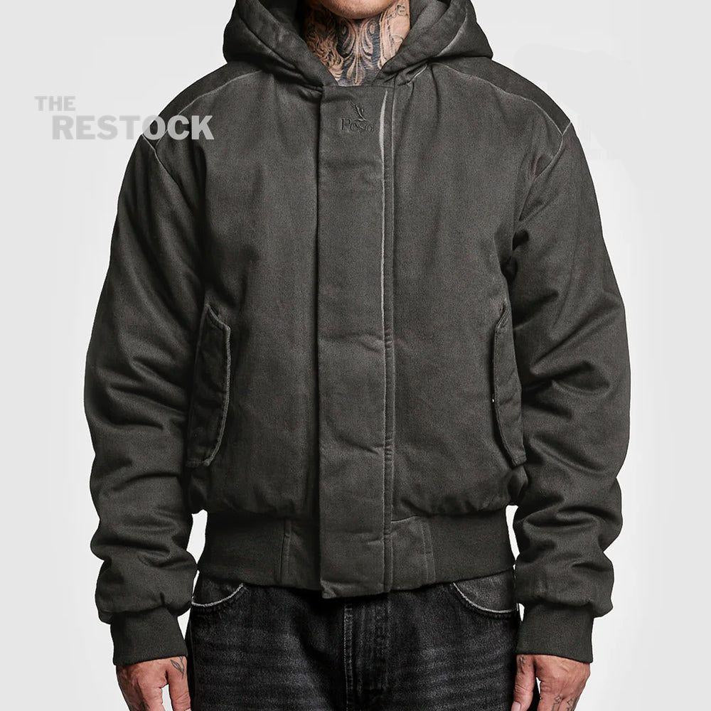 Peso Oil Washed Cotton Puffer Jacket - Black