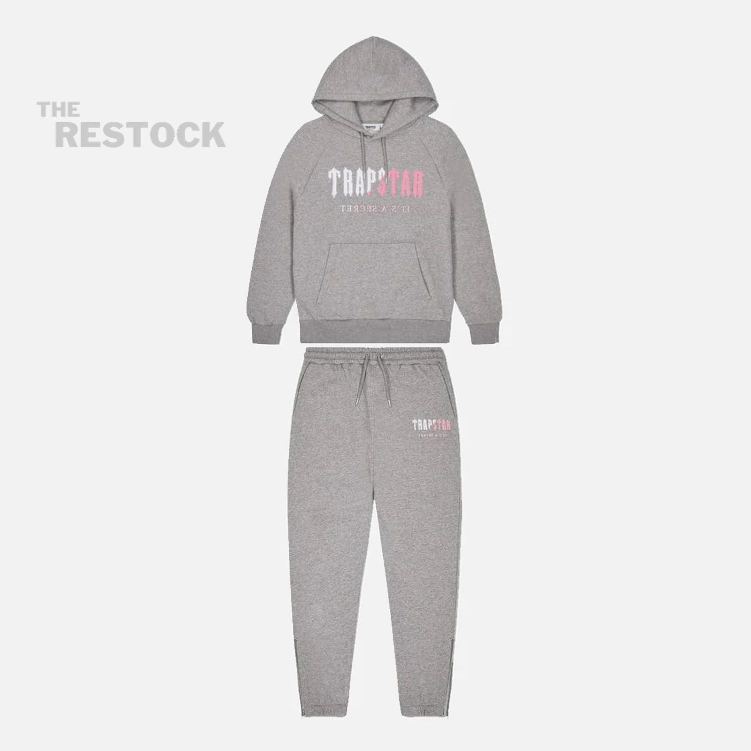 Trapstar Chenille Decoded Hooded Tracksuit - Grey / Pink