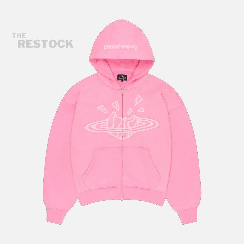 Broken Planet Zip-Up Hoodie - Candy Pink