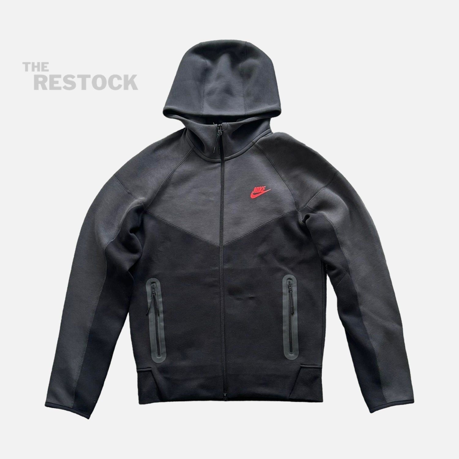 Nike Tech Fleece Zip-Up Hoodie - Black / Smoke Grey / Crimson Red (New Season)
