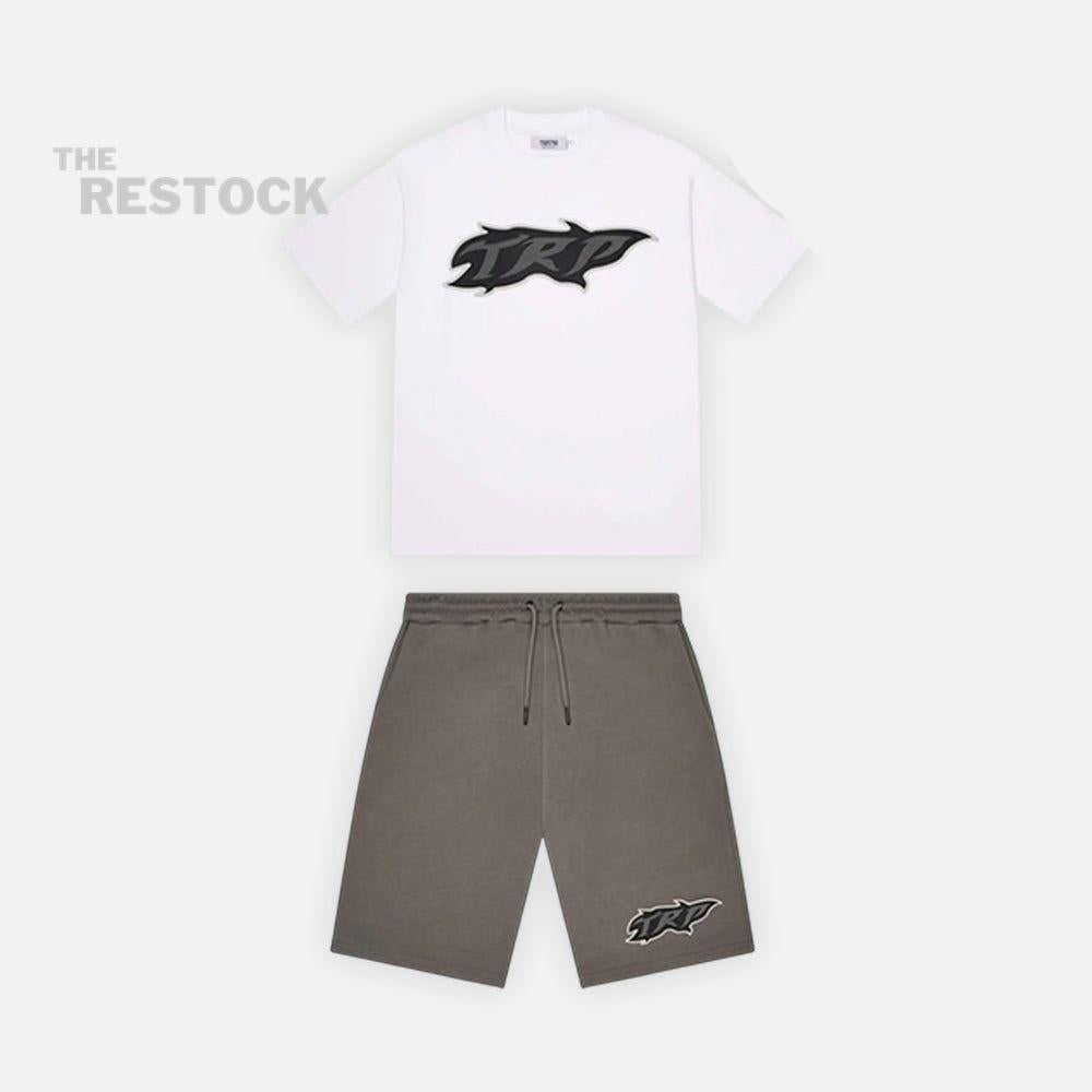 Trapstar TRP Flame T-Shirt & Short Set - White / Khaki